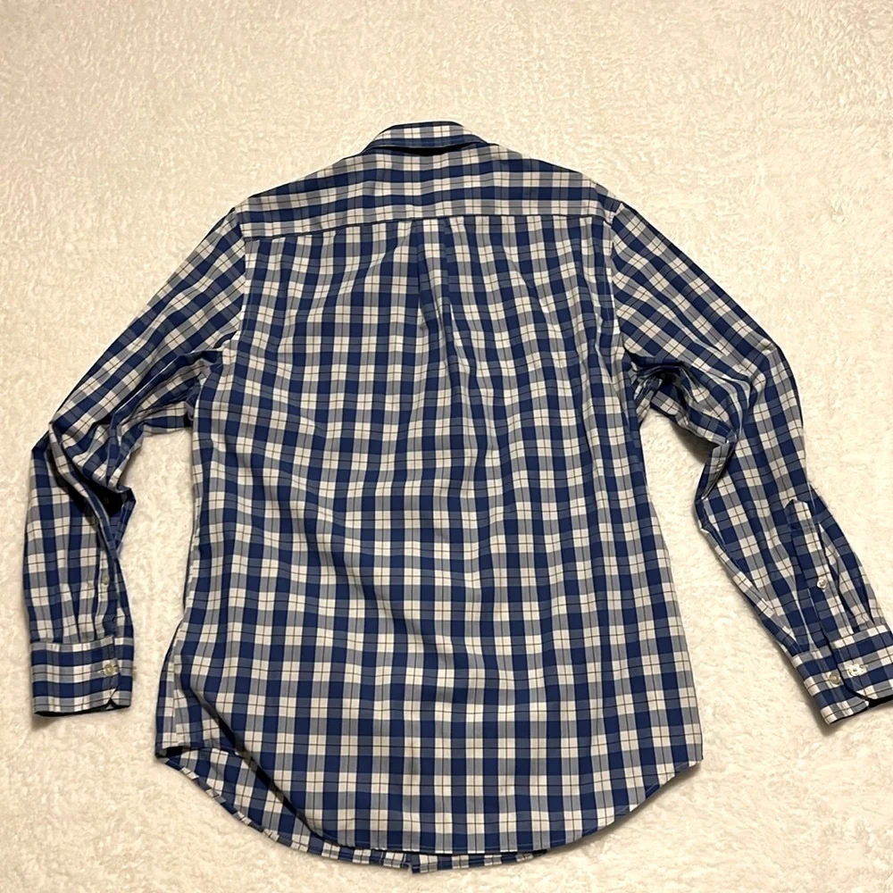 Banana Republic Blue and White Plaid Men's Long‎ Sleeve Dress Shirt Slim Fit L